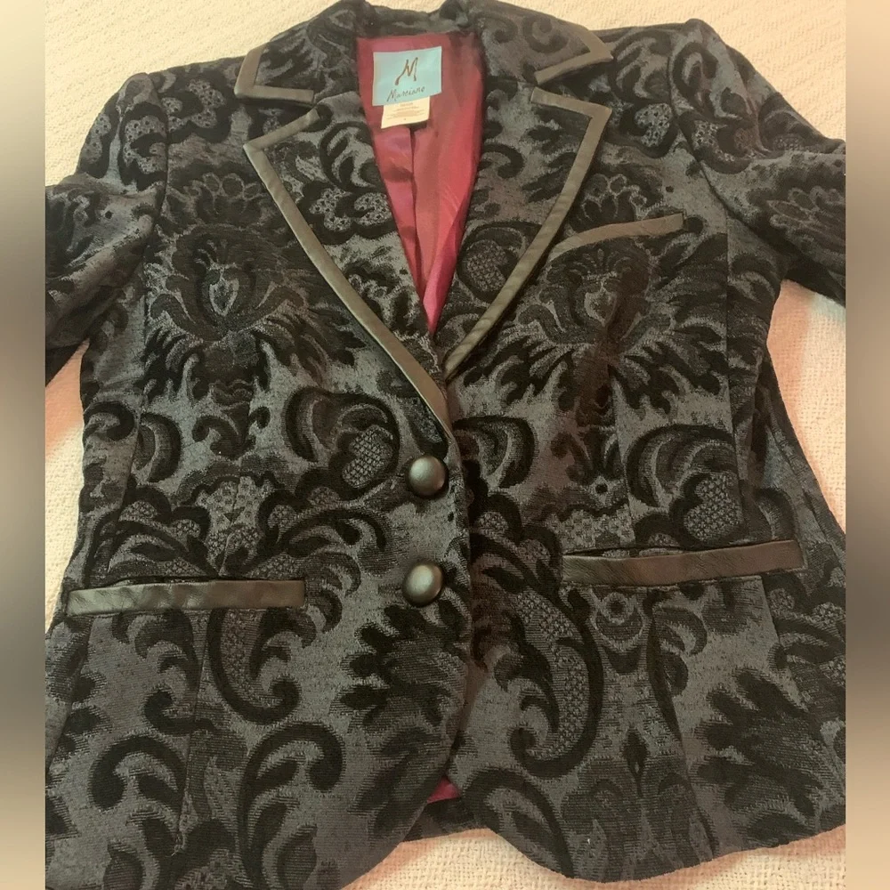 Marciano Brocade Blazer with faux leather buttons and trim - Picture 2 of 6